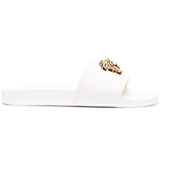 VERSACE WOMENS WHITE/ GOLD POOL SLIDES