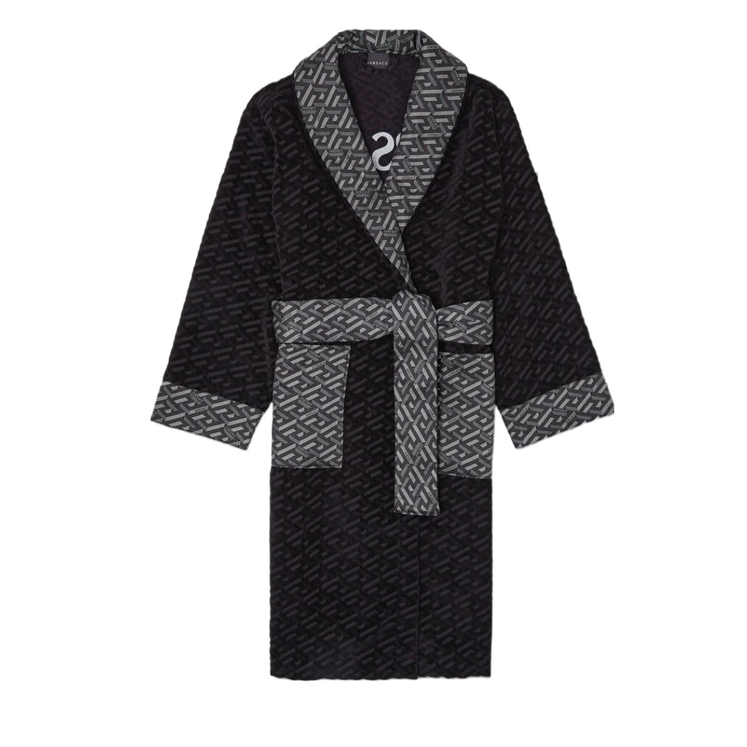 VERSACE LA GRECA BATHROBE BLACK/GRAY