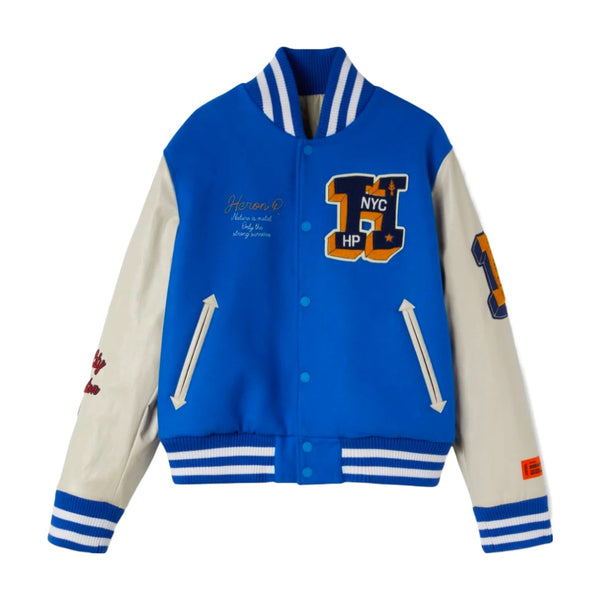 HERON PRESTON HERON PATCHES VARSITY JACKET  BLUE/YALLOW