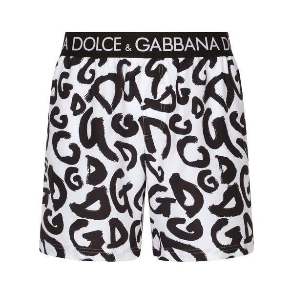 DOLCE & GABBANA MID-LENGTH ALL OVER DG PRINT WHITE/BLACK