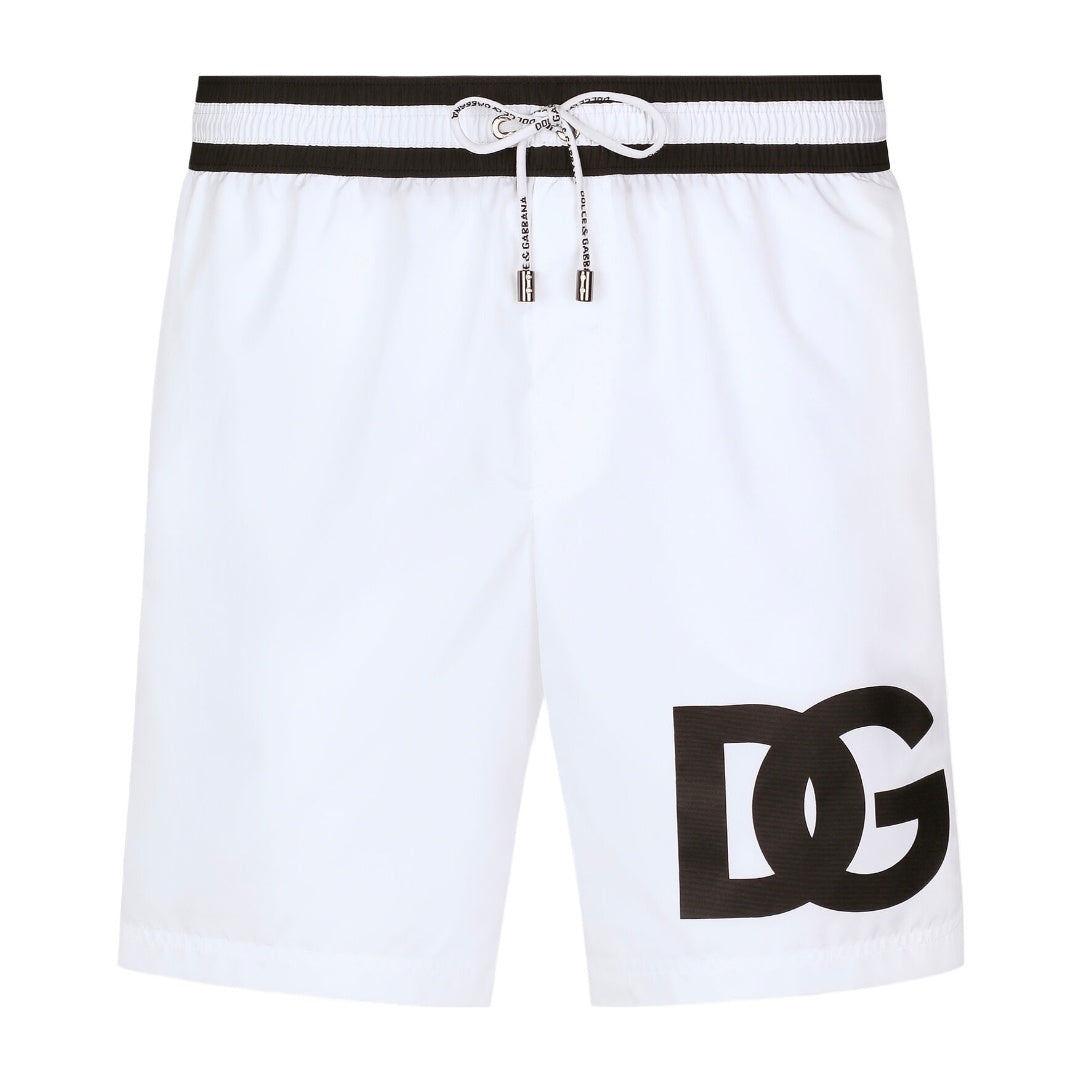 DOLCE & GABBANA MID-LENGTH TRUNK WITH DG LOGO WHITE/BLACK