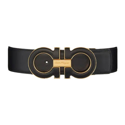 SALVATORE FERRAGAMO REVERSIBLE AND ADJUSTABLE GANCINI BELT BLACK/GOLD