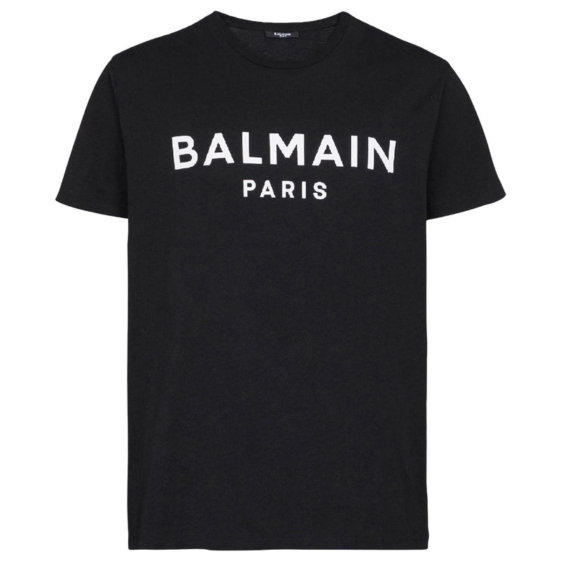 BALMAIN ECO-DESIGNED T-SHIRT WITH BALMAIN PARIS LOGO PRINT BLACK/WHITE