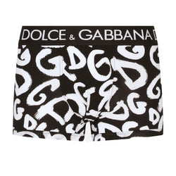 DOLCE & GABBANA STRETCH BOXER SHORTS DG LOGO BLACK/WHITE