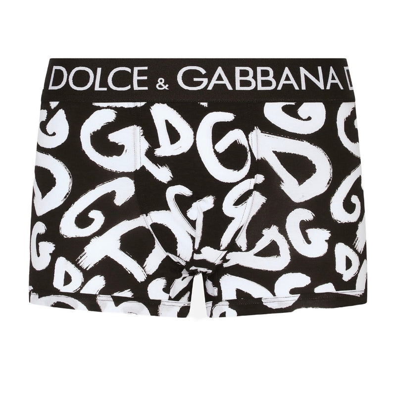 DOLCE & GABBANA STRETCH BOXER SHORTS DG LOGO BLACK/WHITE – Enzo Clothing  Store