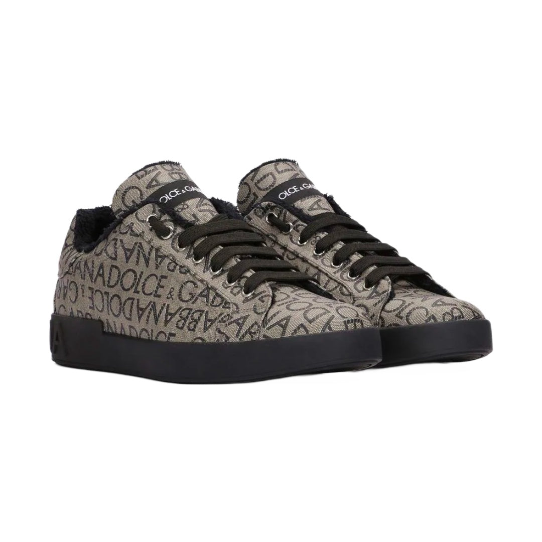 DOLCE & GABBANA PORTOFINO SNEAKER LOGO PRINT BROWN/BLACK