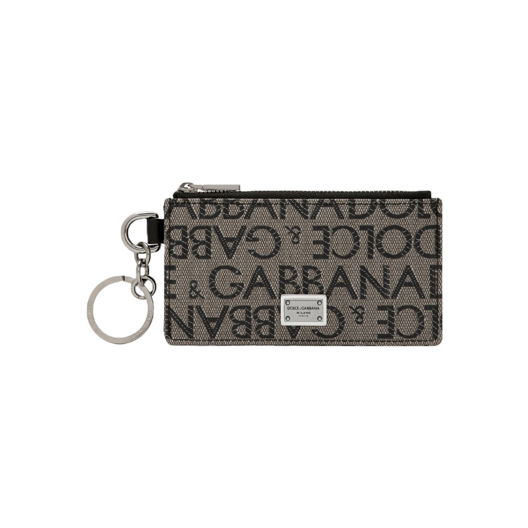 DOLCE & GABBANA JACQUARD CARD HOLDER BROWN/BLACK