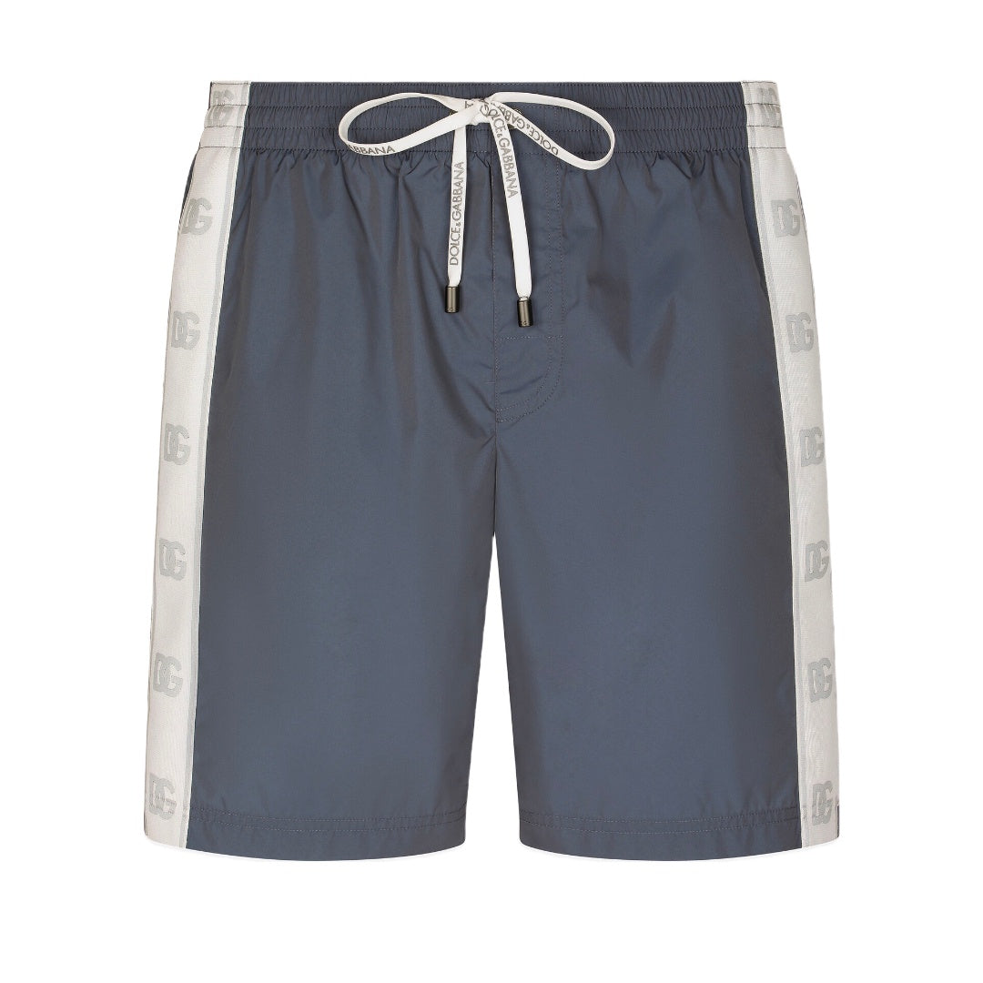 DOLCE & GABBANA MID-LENGTH TRUNKS WITH BRANDED BANDN GREY