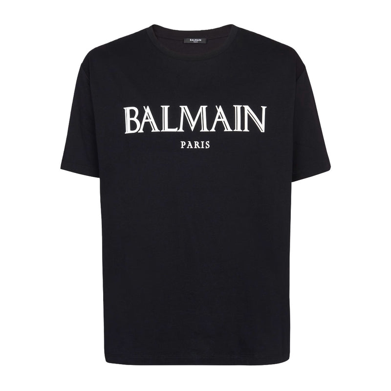 BALMAIN PARIST-SHIRT WITH RUBBER ROMAN LOGO BLACK/WHITE