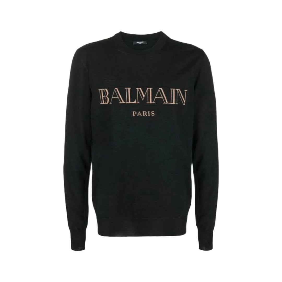 BALMAIN PARIS MERINO CREWNECK BLACK/CAMEL