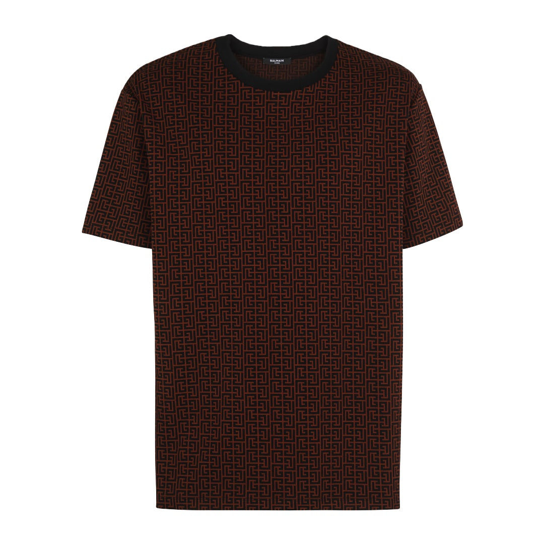 BALMAIN PARIS MONOGRAM T-SHIRT BROWN/BLACK