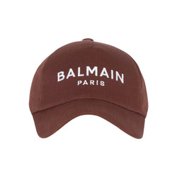 BALMAIN EMBROIDERED COTTON CAP BROWN