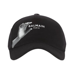 BALMAIN PARIS STATUE PRINT COTTON CAP BLACK/GREY