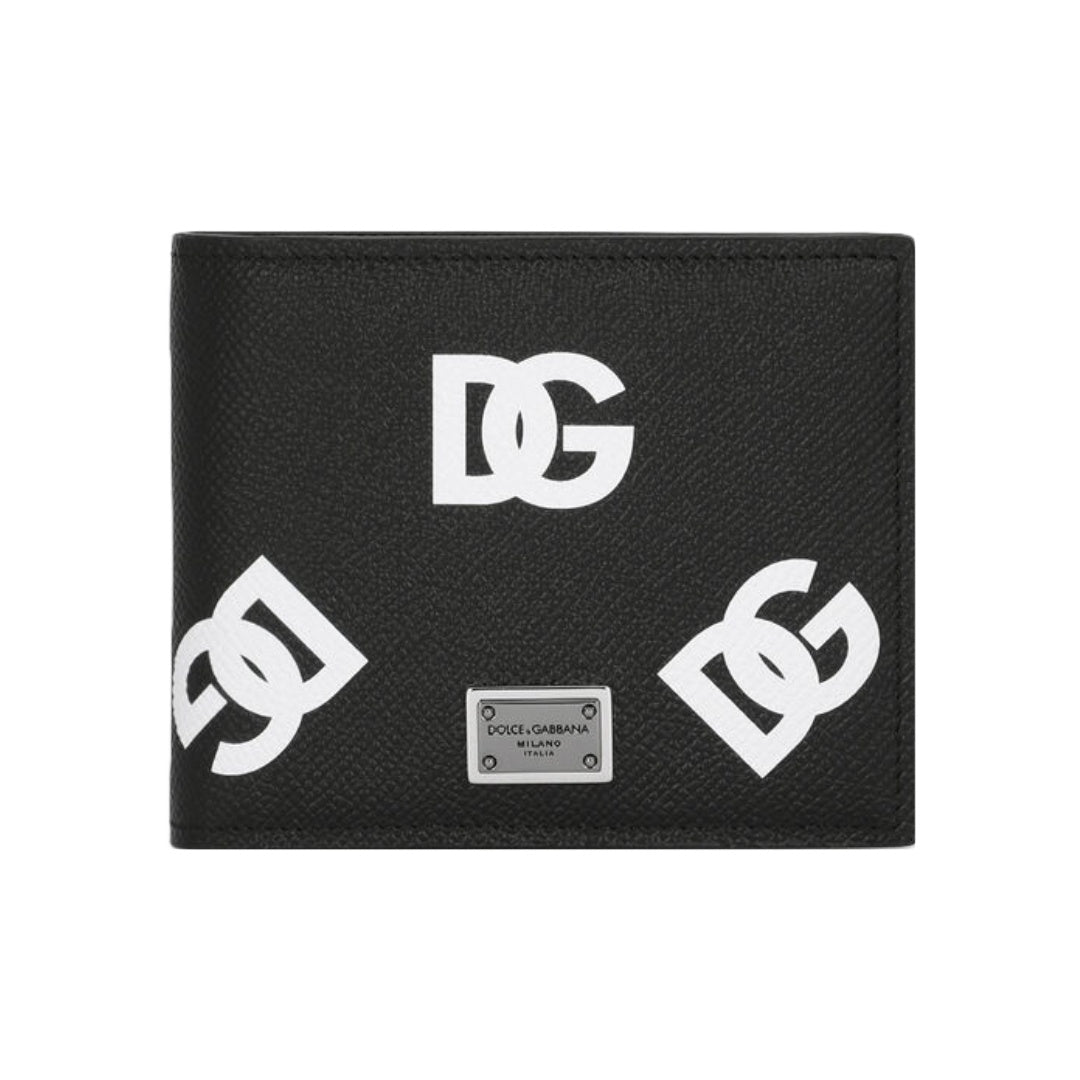 DOLCE & GABBANA BIFOLD WALLET WITH DG LOGO ALL OVER BLACK/WHITE