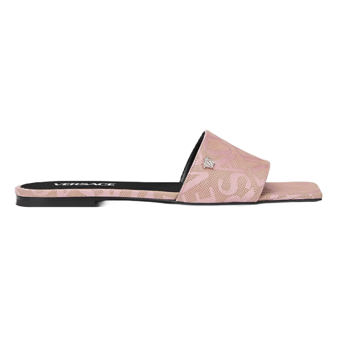 VERSACE WOMENS ALLOVER FLAT SANDALS PINK/BEIGE