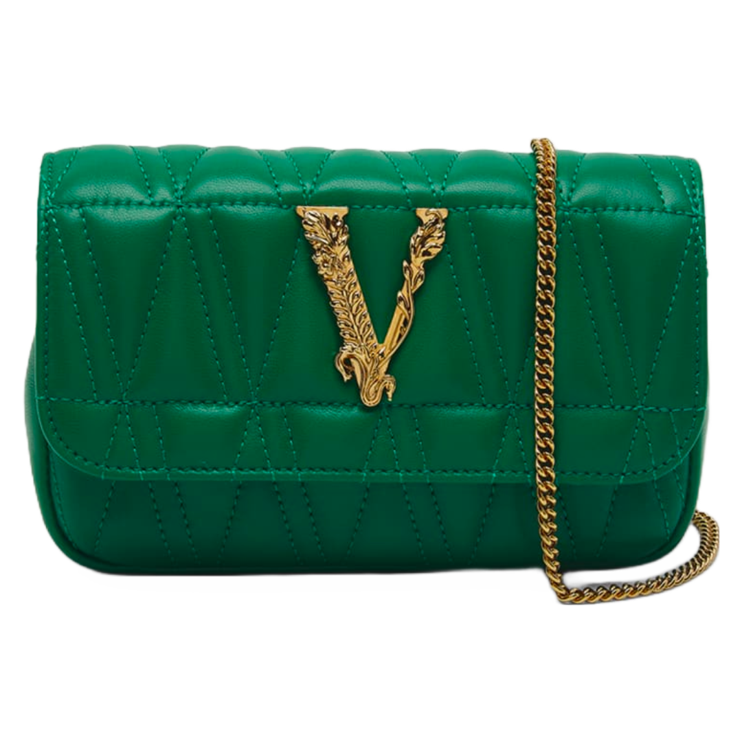 VERSACE MINI VIRTUS QUILTED LEATHER CROSSBODY BAG GREEN