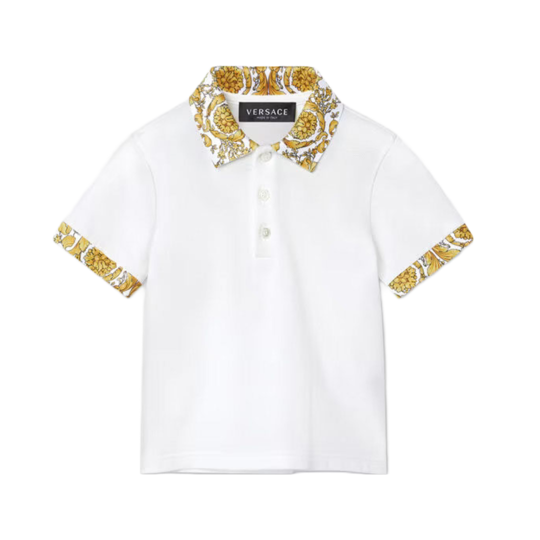 VERSACE BAROCCO BIG KIDS POLO SHIRT WHITE/GOLD