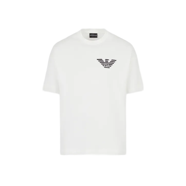 EMPORIO ARMANI HEAVY JERSEY TSHIRT WITH EAGLE AND LETTERING EMBROIDERING WHITE