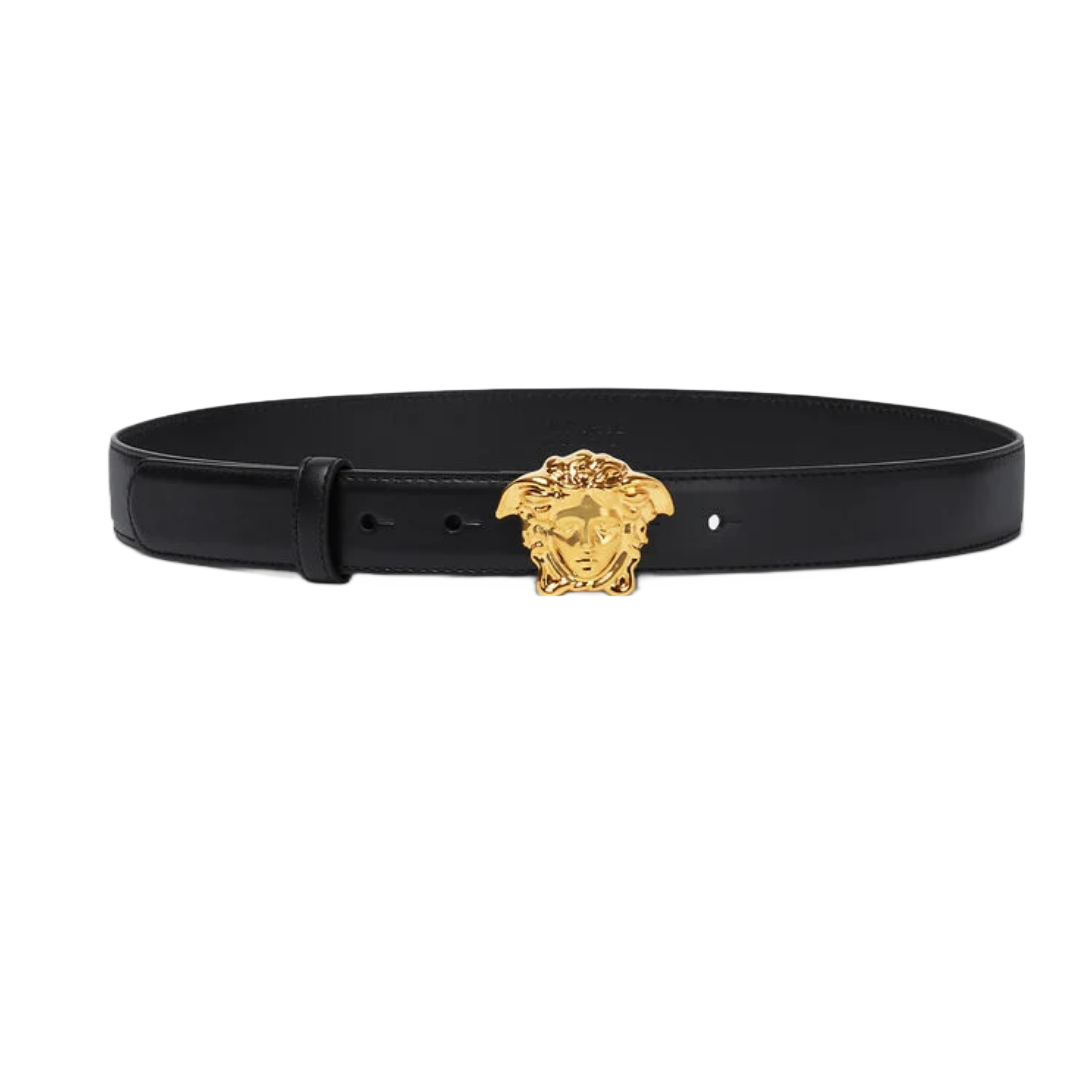 VERSACE LA MEDUSA LEATHER BELT BLACK/GOLD MEDUSA