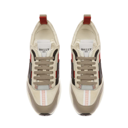 BALLY DARKY LEATHER SNEAKERS IN GREY/DUSTY WHITE/RED