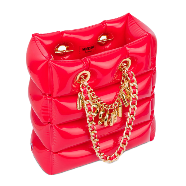 MOSCHINO LETTERING CHARM INFLATABLE SHOPPER RED