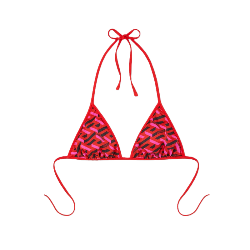 Monogram Triangle Bikini Top in red