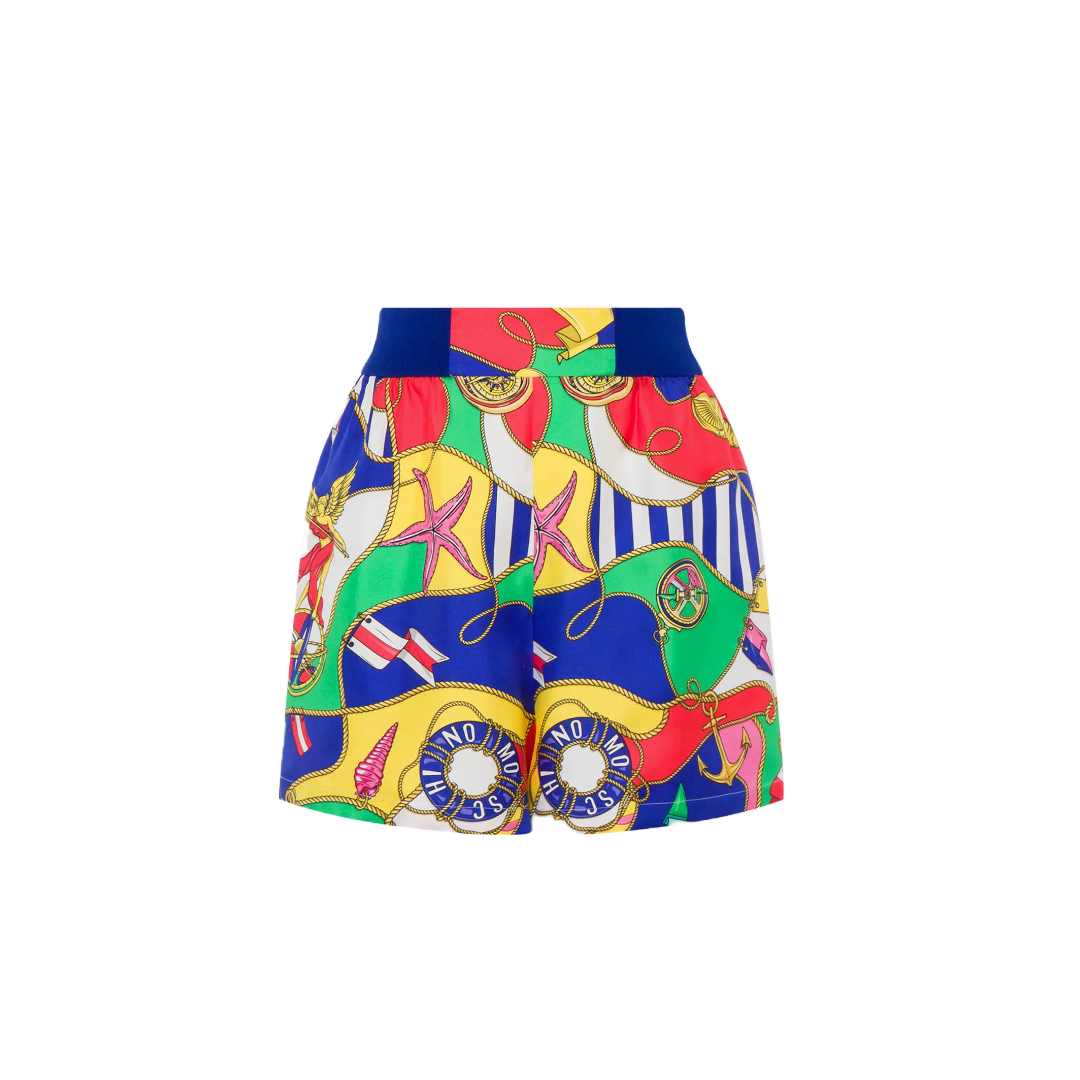 MOSCHINO ALL-OVER NAUTICAL SILK TWILL SHORTS