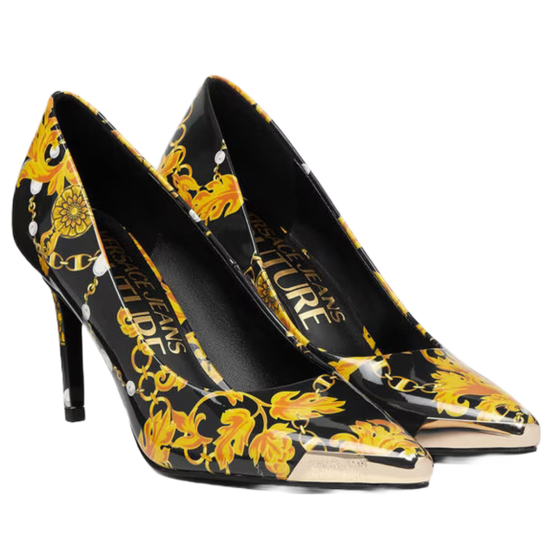 VERSACE JEANS COUTURE SCARLETT LOGO COUTURE PUMPS BLACK GOLD