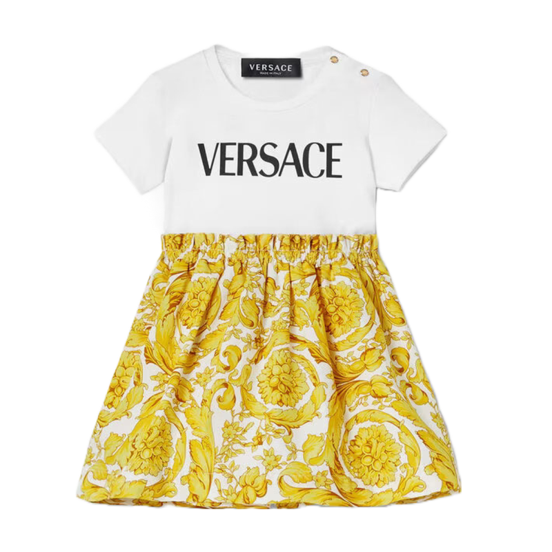 VERSACE BAROCCO BABY T-SHIRT DRESS WHITE/GOLD
