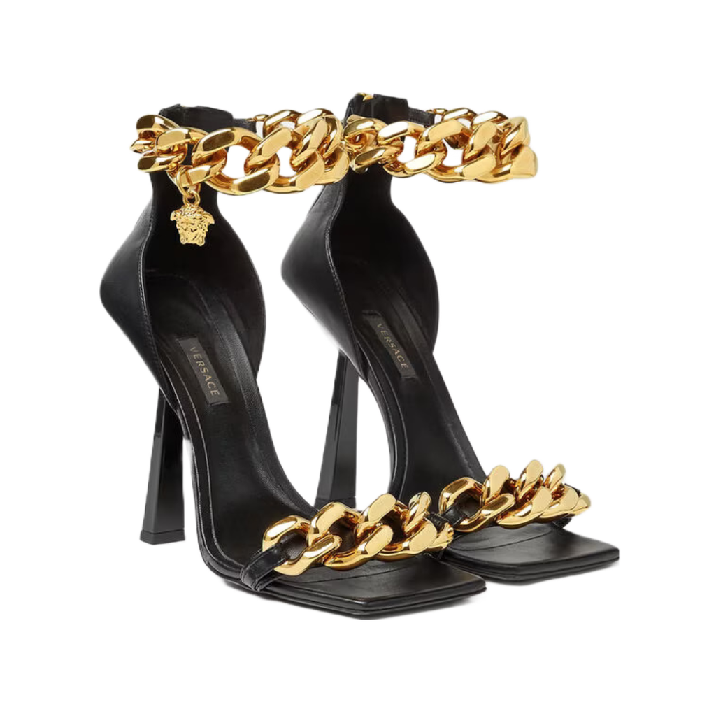KENNY white and black sandals with gold studs and straps