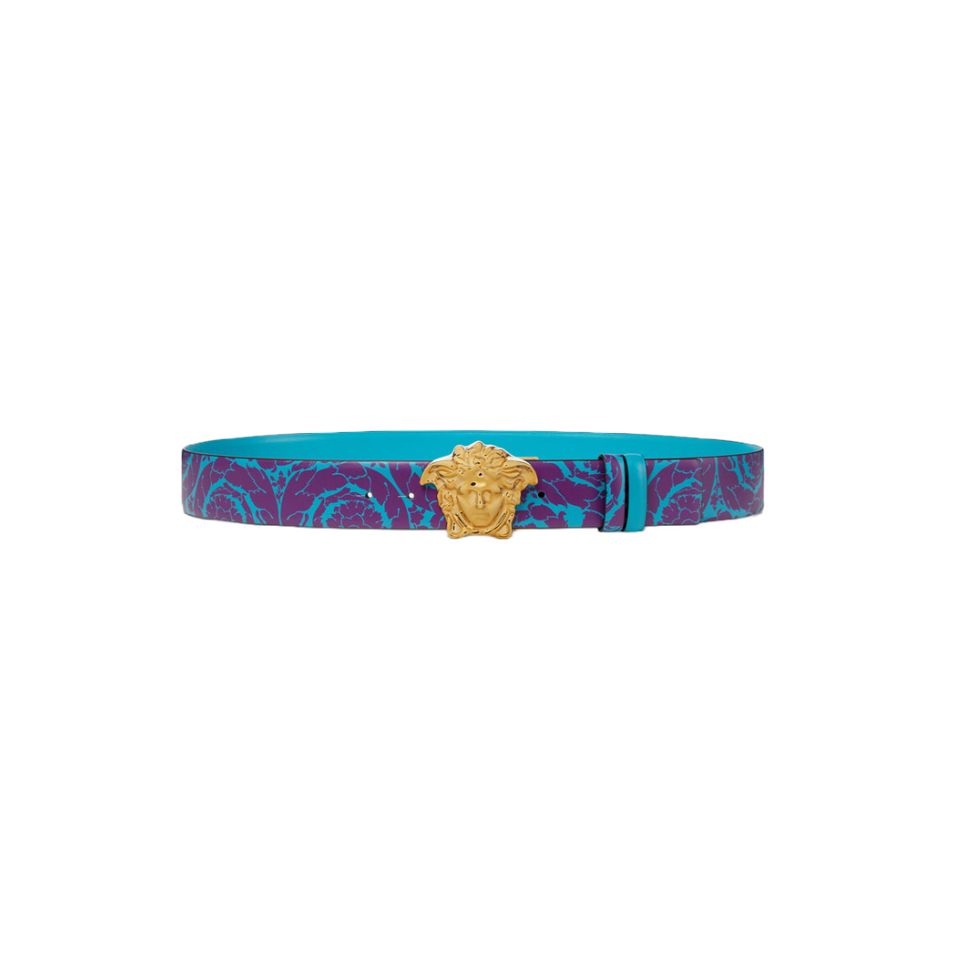 VERSACE REVERSIBLE BAROCCO SILHOUETTE BELT BLUE/PURPLE