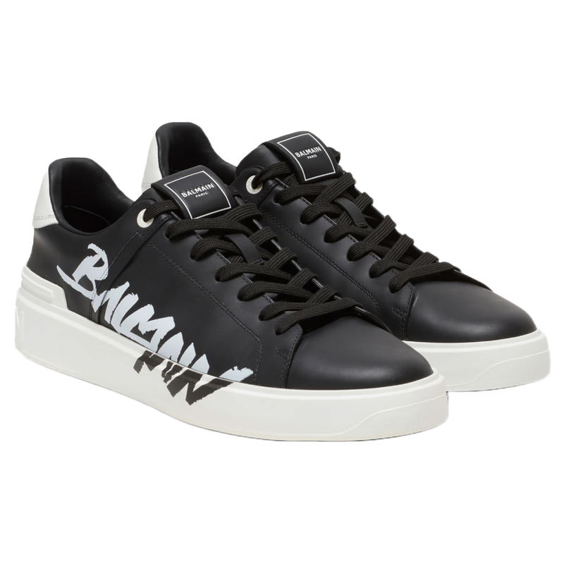 BALMAIN B-COURT PRINTED LEATHER TRAINERS