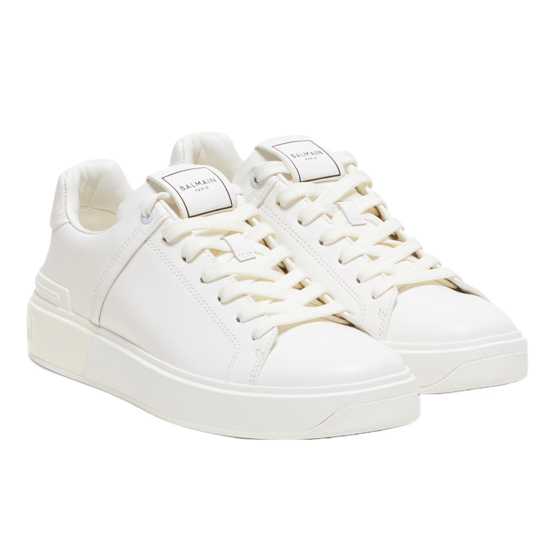 BALMAIN B-COURT TRAINERS IN CALF SKIN WHITE