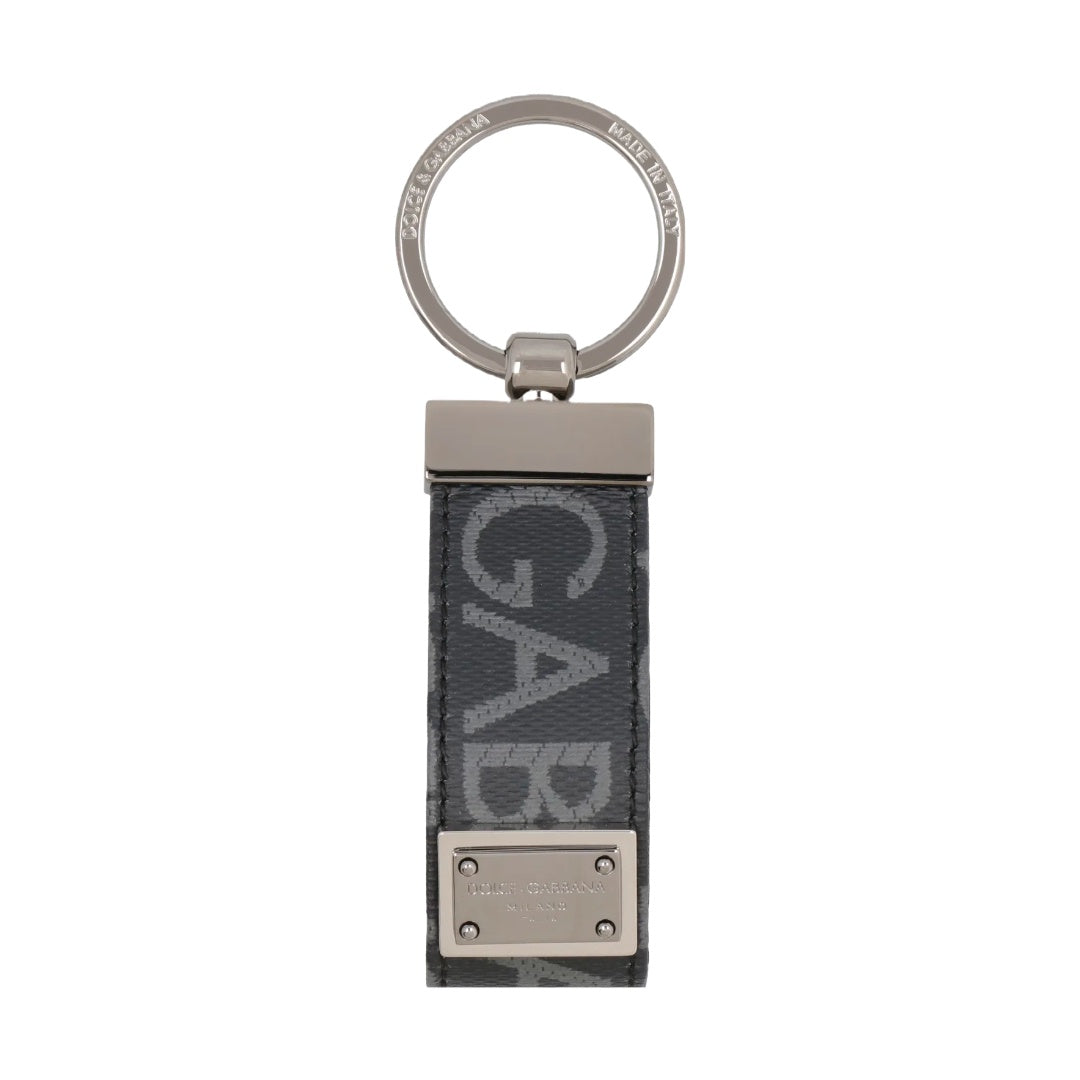 DOLCE & GABBANA JAQUARD KEY HOLDER BLACK/GREY