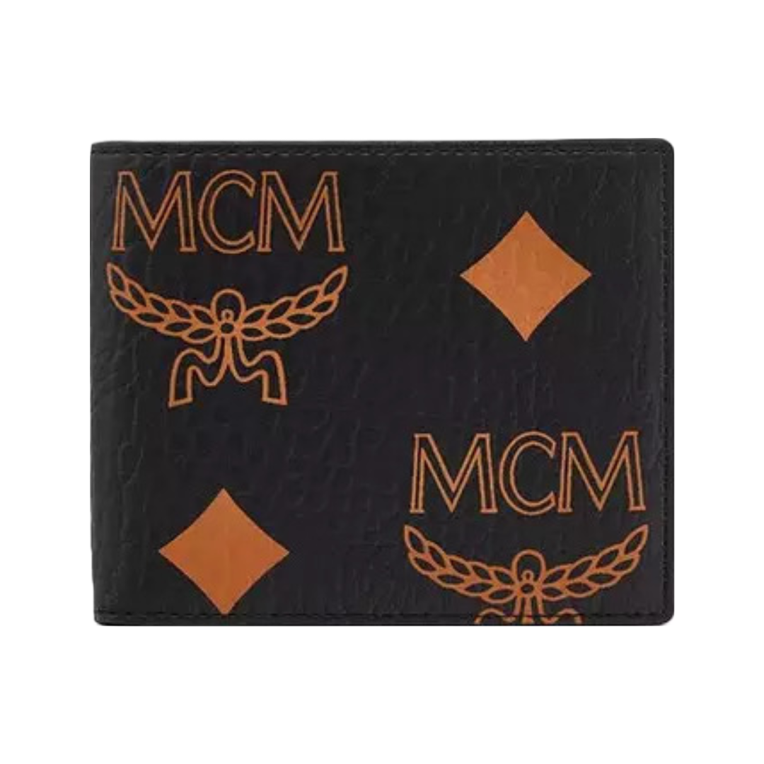 MCM SMALL BIFOLD WALLET IN MAXI VISETOS BLACK/COGNAC