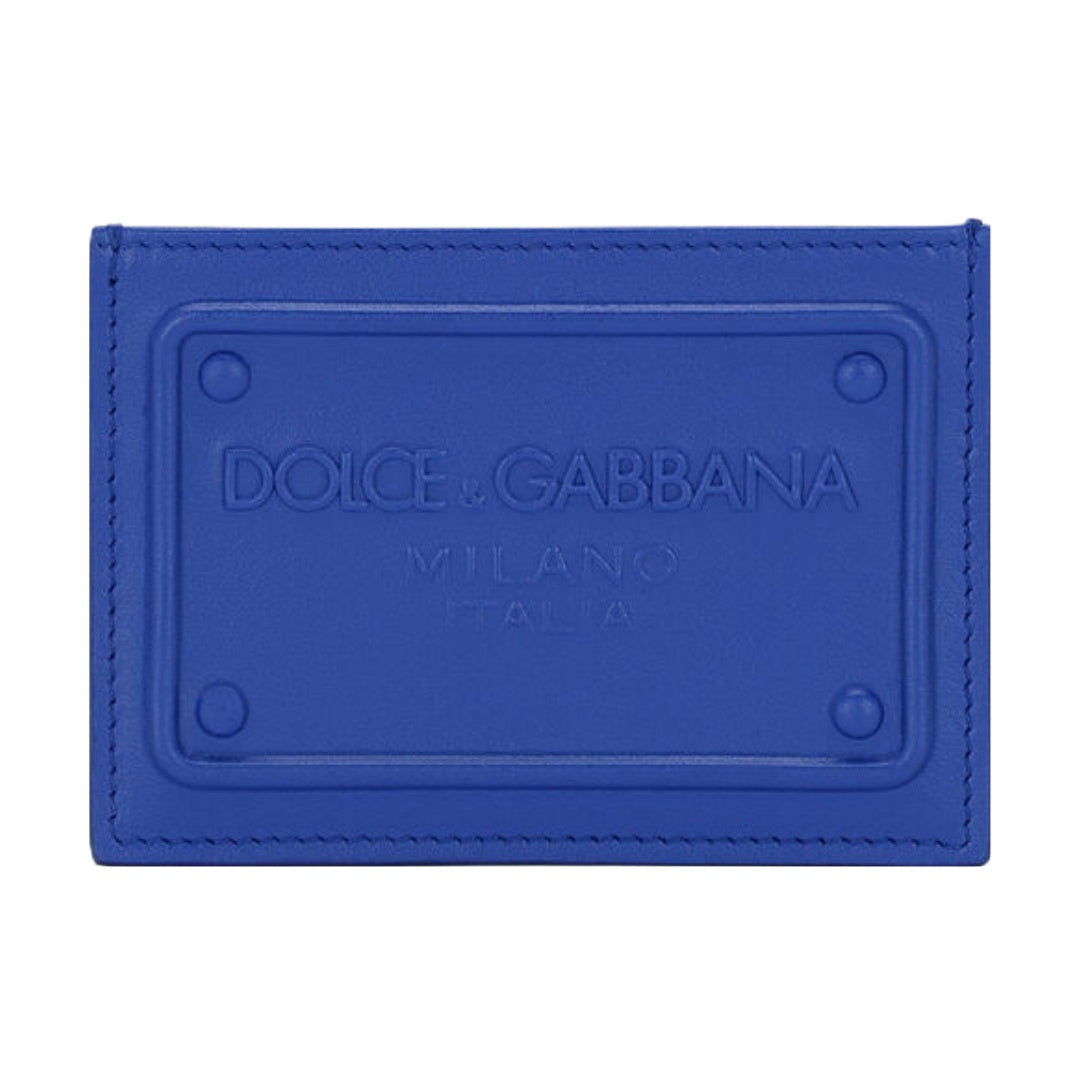 DOLCE & GABBANA RAISED LOGO CALFSKIN CARDHOLDER BLUE