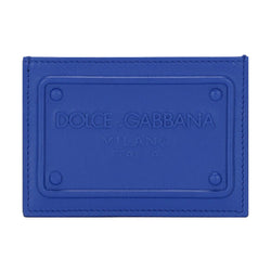 DOLCE & GABBANA RAISED LOGO CALFSKIN CARDHOLDER BLUE