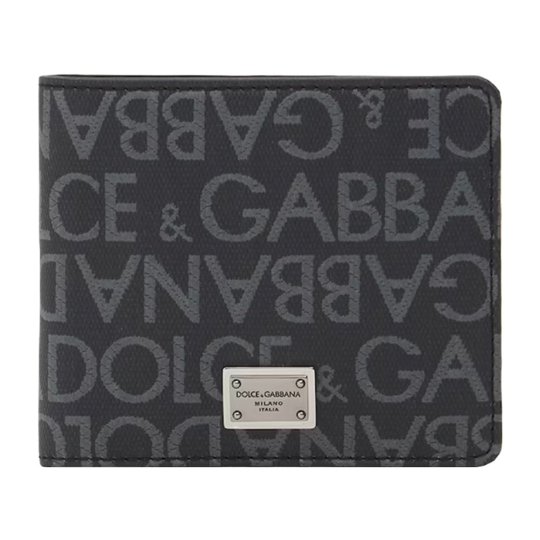 DOLCE & GABBANA JACQUARD LOGO WALLET BLACK/GREY