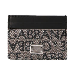 DOLCE & GABBANA JACQUARD LOGO CARDHOLDER TAN/BLACK