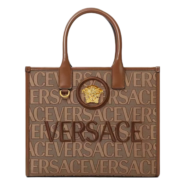 VERSACE ALLOVER SMALL TOTE BAG BROWN/BEIGE