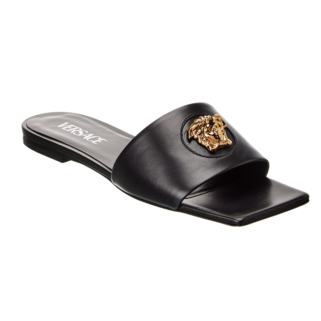 VERSACE LA MEDUSA FLAT SANDALS BLACK