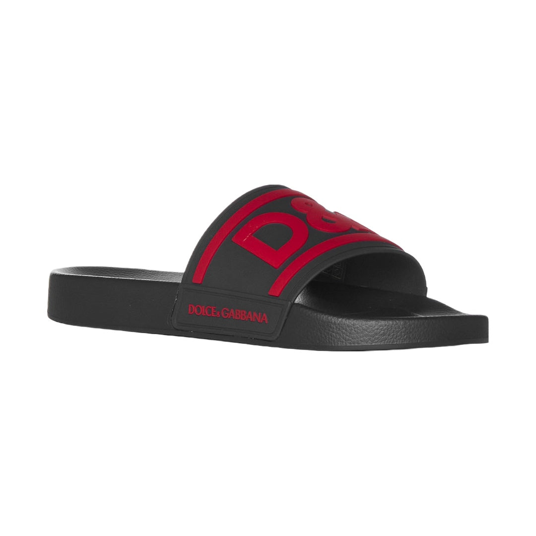 DOLCE & GABBANA RUBBER SLIDES BLACK/RED