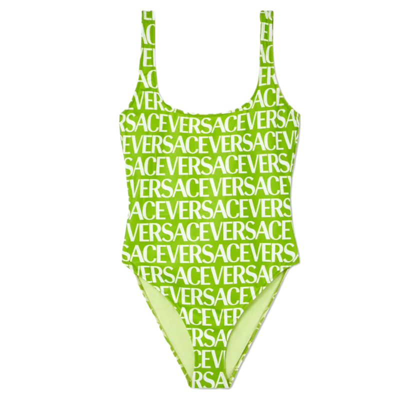 VERSACE LOGO ONE-PIECE SWIMSUIT GREEN/WHITE