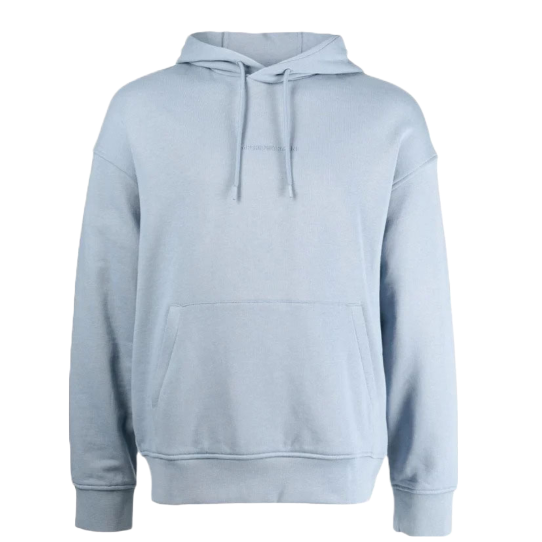 EMPORIO ARMANI RUBBER LOGO BLUE HOODIE