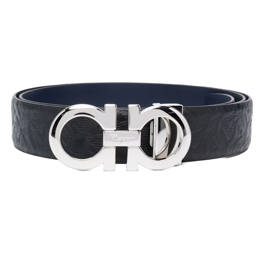 FERRAGAMO REVERSIBLE AND ADJUSTABLE GANCINI BELT NAVY/BLACK