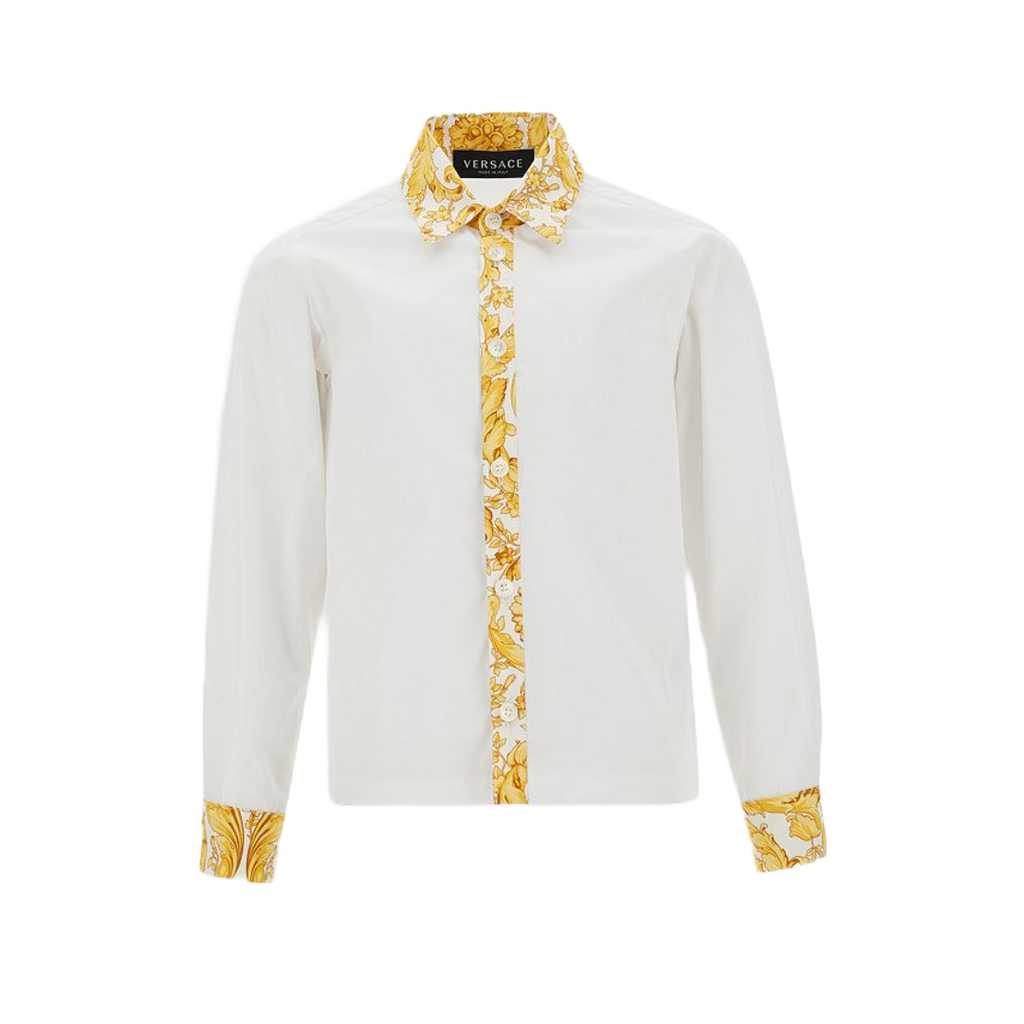 VERSACE BAROQUE PRINT BIG KIDS DRESS SHIRT WHITE GOLD Enzo Clothing Store