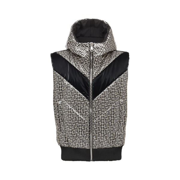 BALMAIN PUFFER GILET JACKET WITH MONOGRAM DETAIL