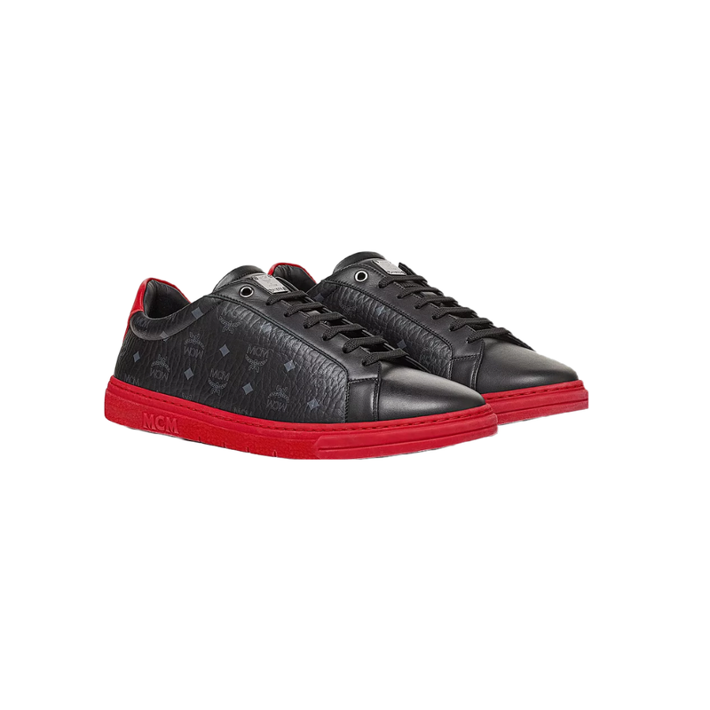 MCM MENS COLOR BLOCK TERRAIN LO SNEAKERS IN VISETOS BLACK/RED