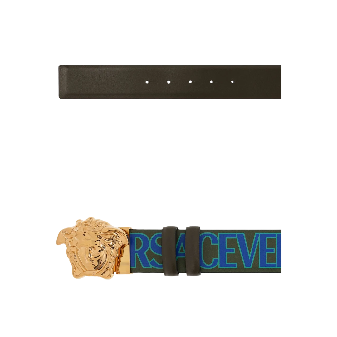 VERSACE LOGO ALL OVER REVERSIBLE BELT MILITARY GREEN/BLUE