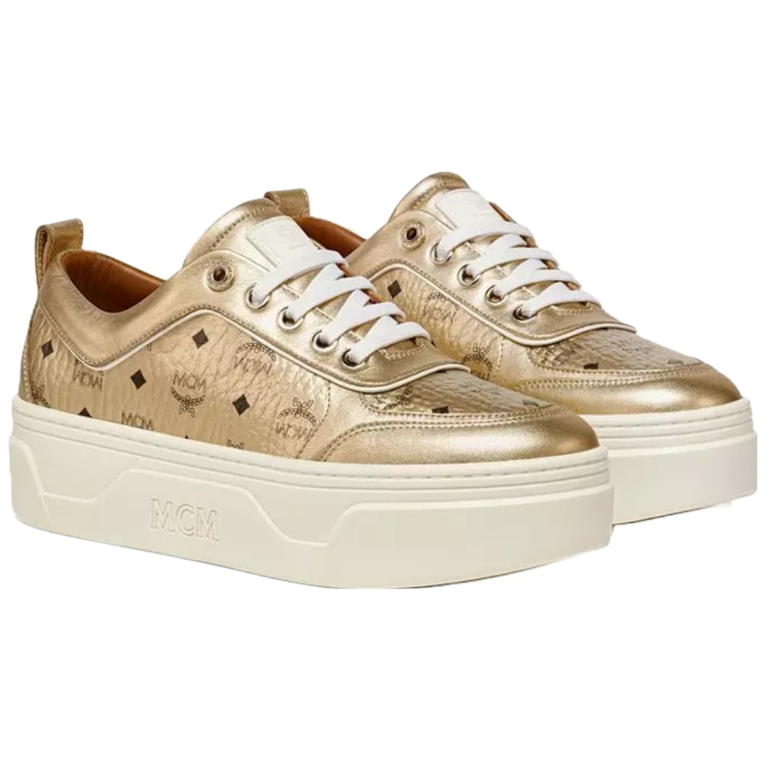 MCM SKYWARD PLATFORM SNEAKERS IN VISETOS GOLD